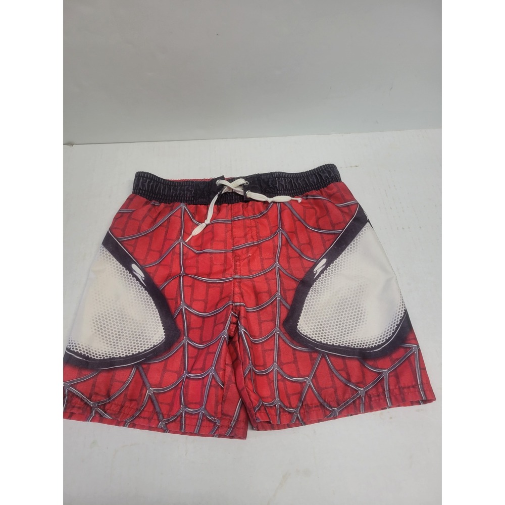 Marvel Spiderman Boys Red Web Print Swim Trunks Board Shorts Size 4/5 2014